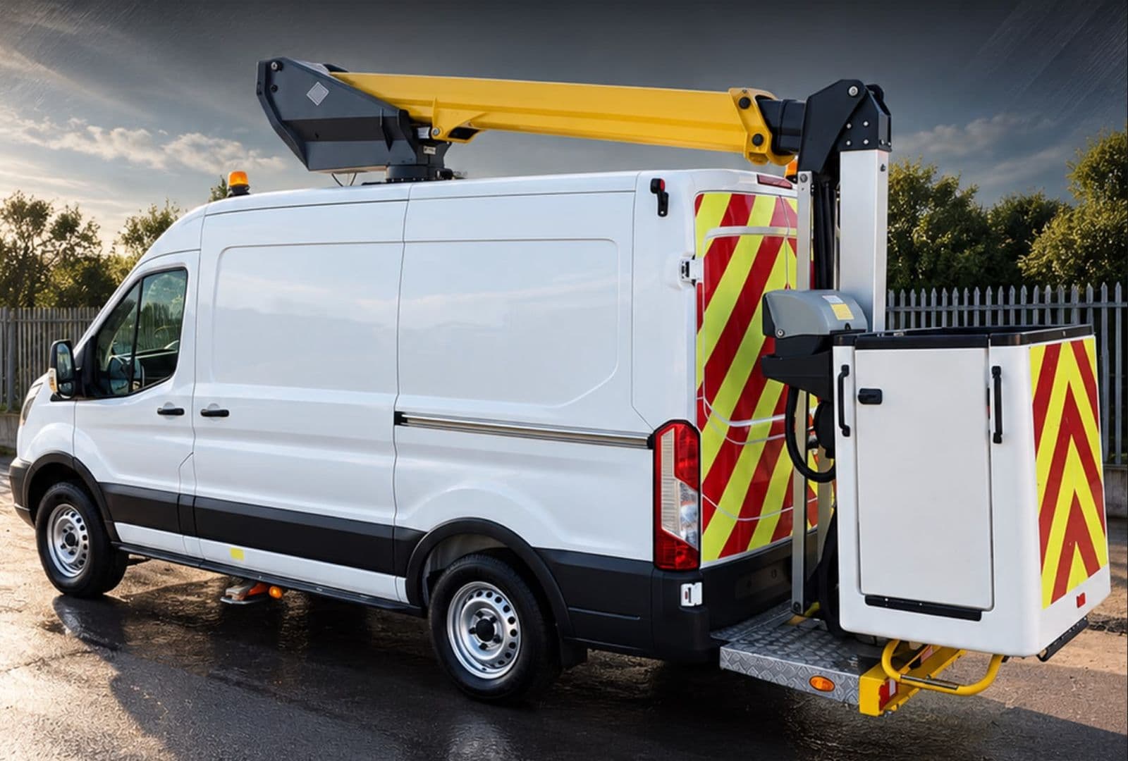 Bespoke AVS's Ford Transit with its van-mounted 12.5m Versalift cherry picker
